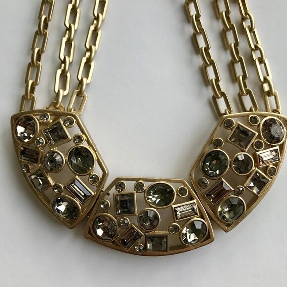 Statement Piece Necklace Costume Jewelry Brushed Gold tone, Taupe Gems  21"- 24" - Picture 16 of 16